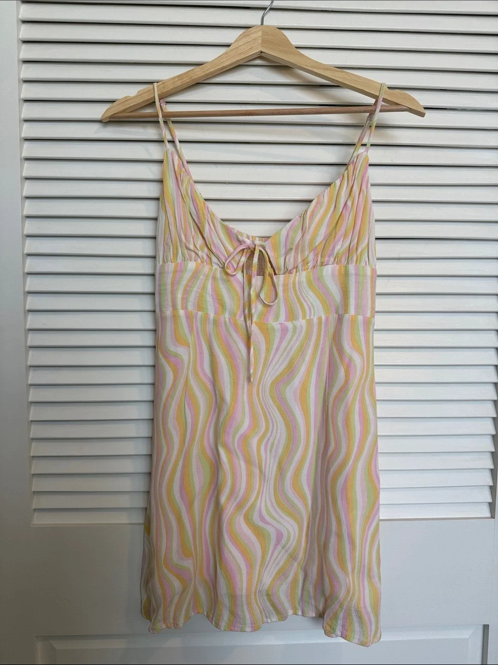 Elodie Pastel Wavy Slip Dress in Pink, Yellow & Green — Size M